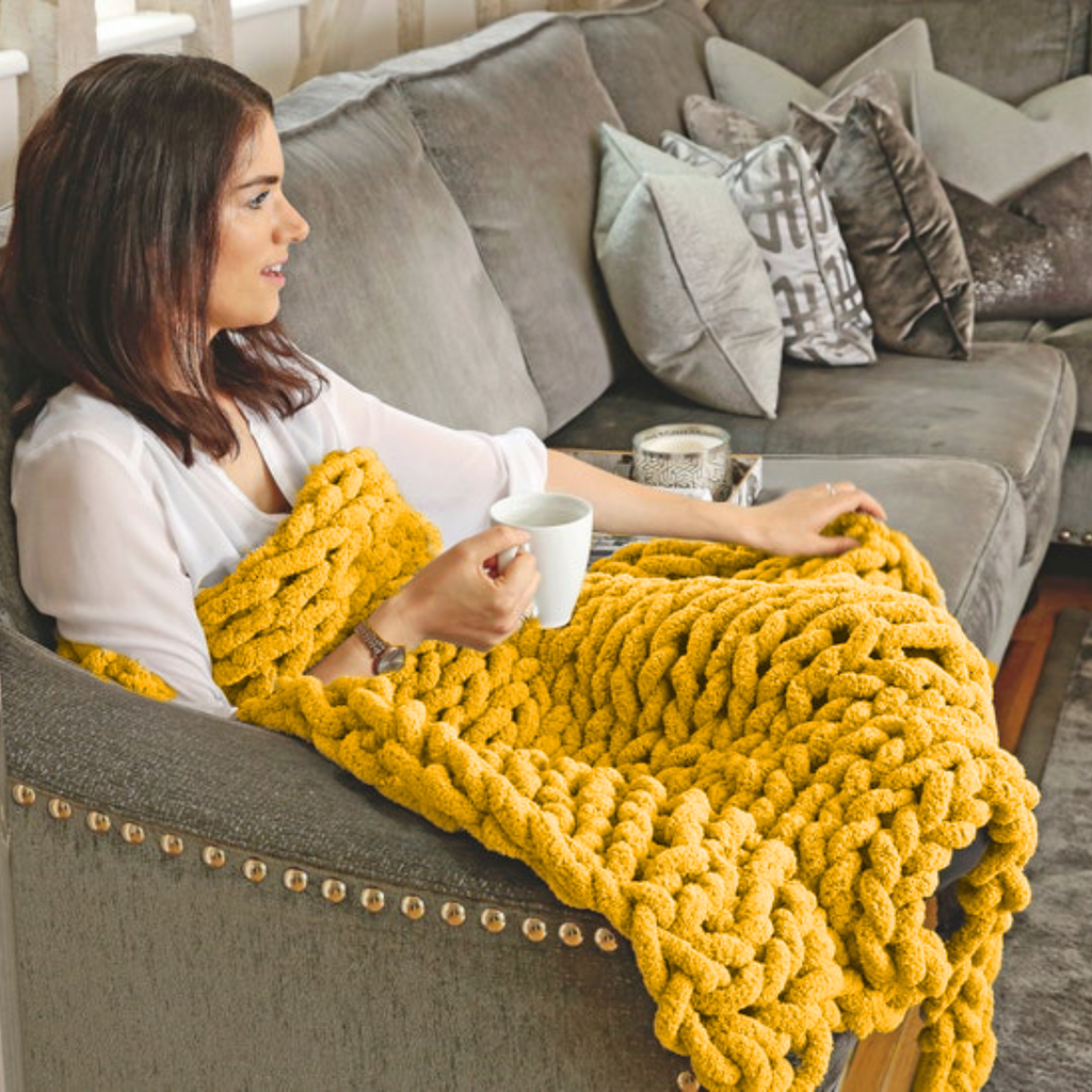 Harvest Yellow Chunky Knit Blanket